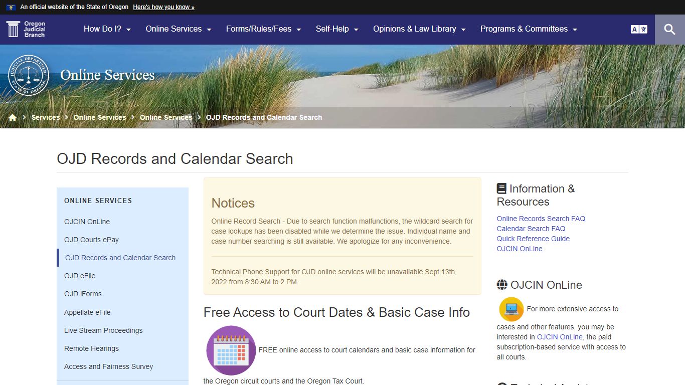 OJD Records and Calendar Search - Oregon Judicial Department
